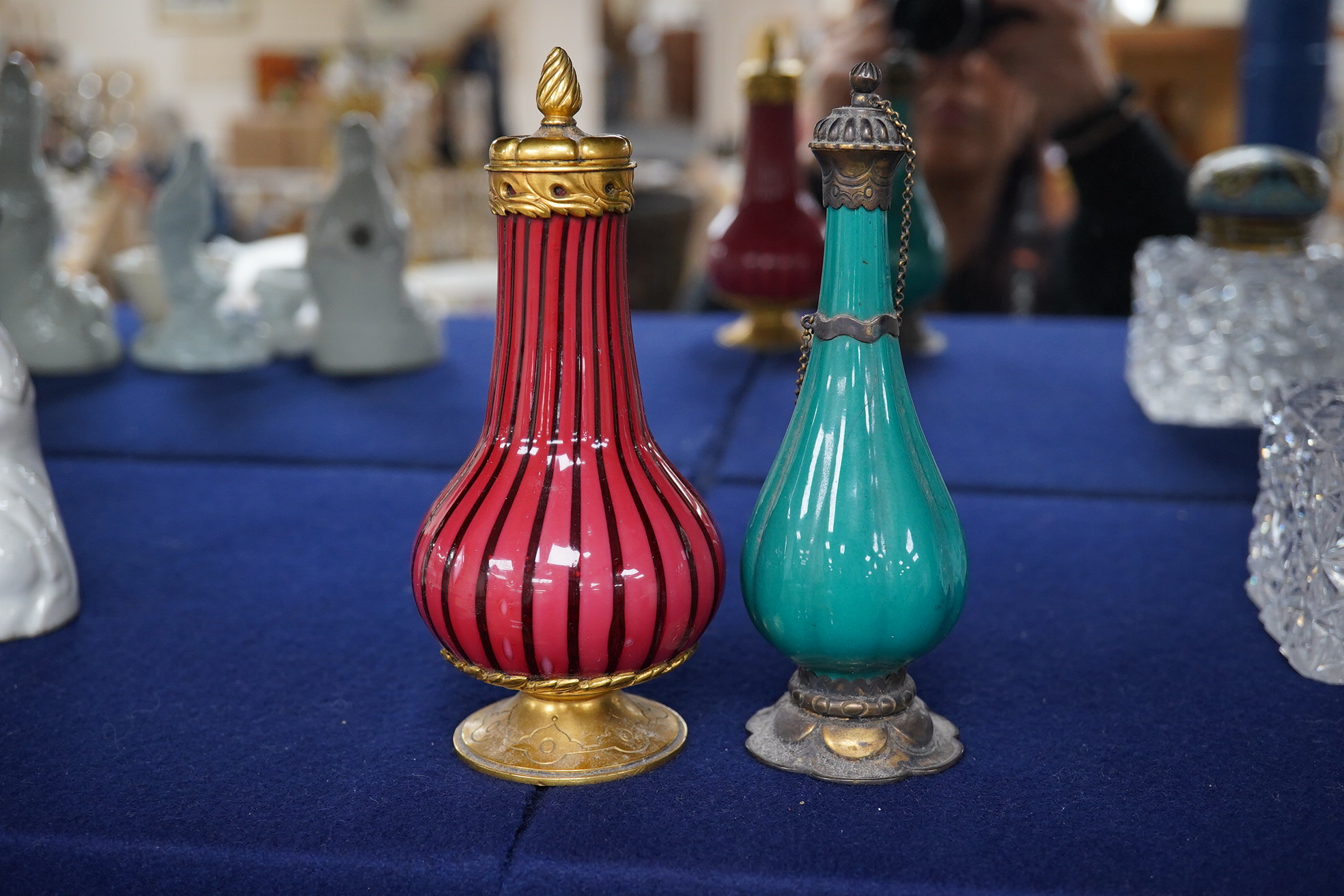 Two revivalist German lidded vessels, one in glass with gilt metal mounts, largest 15.5cm high. Condition - good